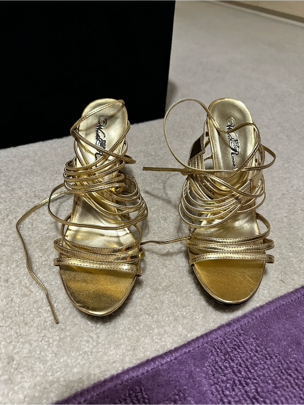 Gold Strappy Lace-Up High Heels
